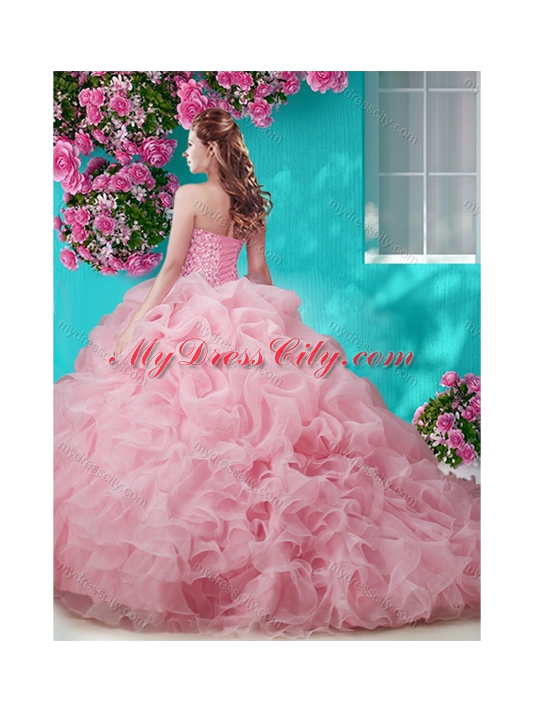 Flirting Brush Train Really Puffy Unique Quinceanera Dress with Beading and Ruffles