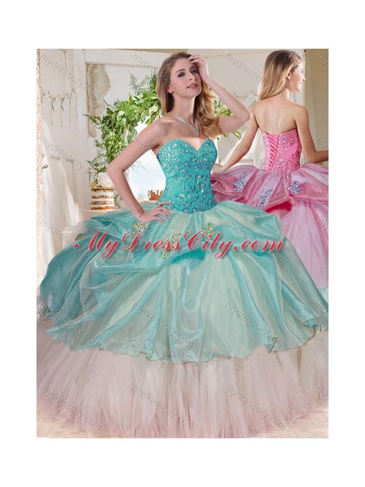 Gorgeous Beaded Bodice and Applique Big Puffy Unique Quinceanera Dress for 2016