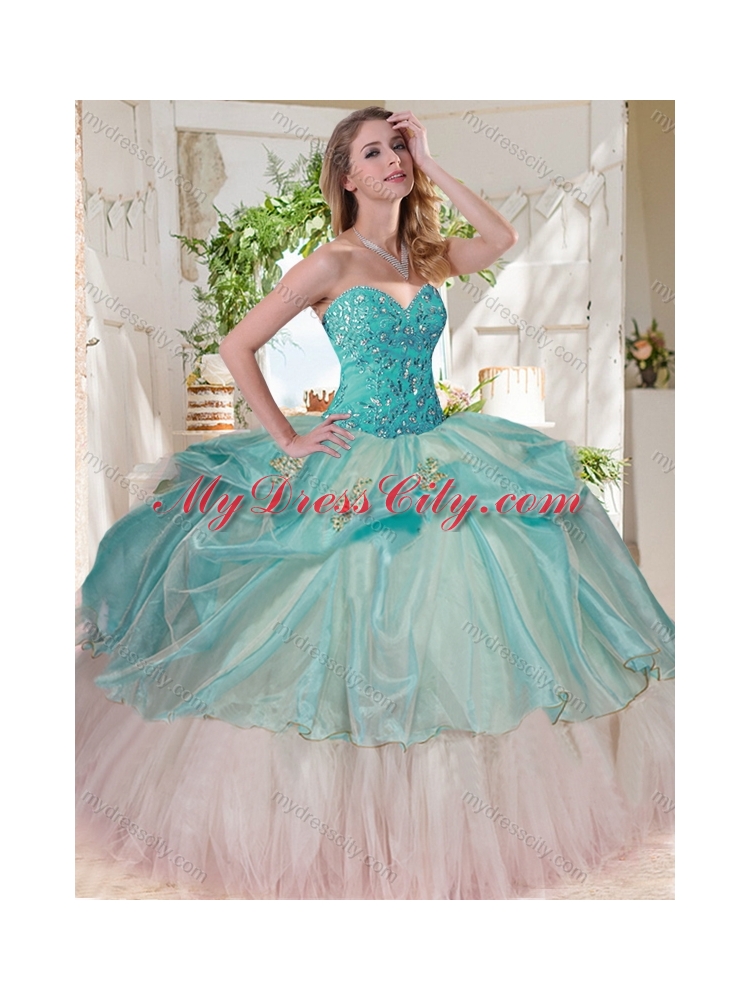 Gorgeous Beaded Bodice and Applique Big Puffy Unique Quinceanera Dress for 2016