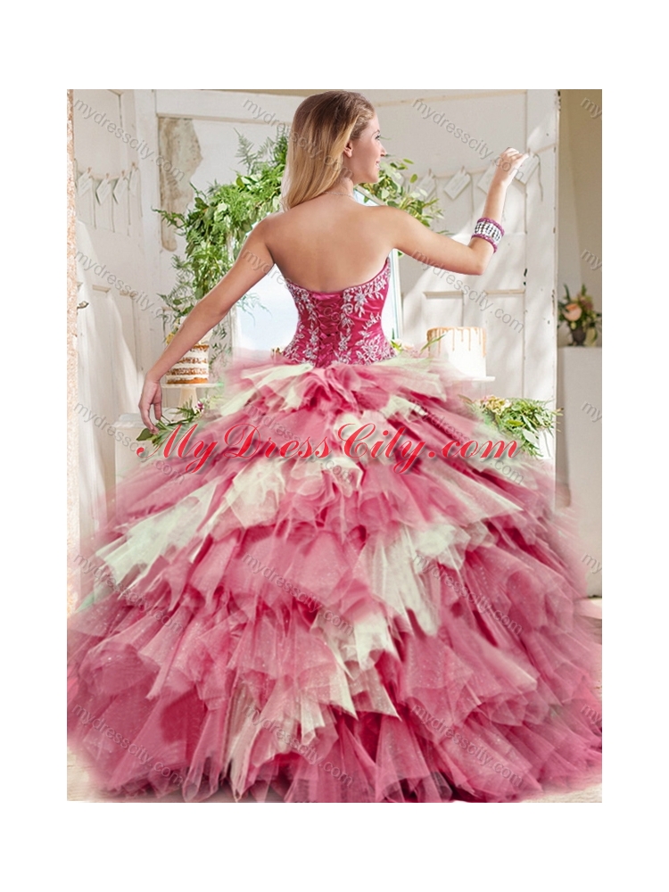 Popular Beaded and Ruffled Big Puffy Unique Quinceanera Dress in Blue and White