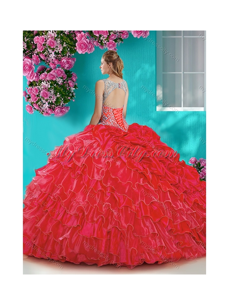 Ruffled Layers and Beaded Champagne Unique Quinceanera Dress in Organza and Taffeta