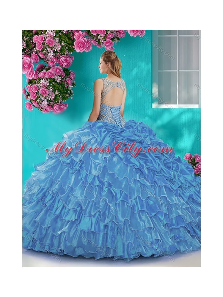 Ruffled Layers and Beaded Champagne Unique Quinceanera Dress in Organza and Taffeta