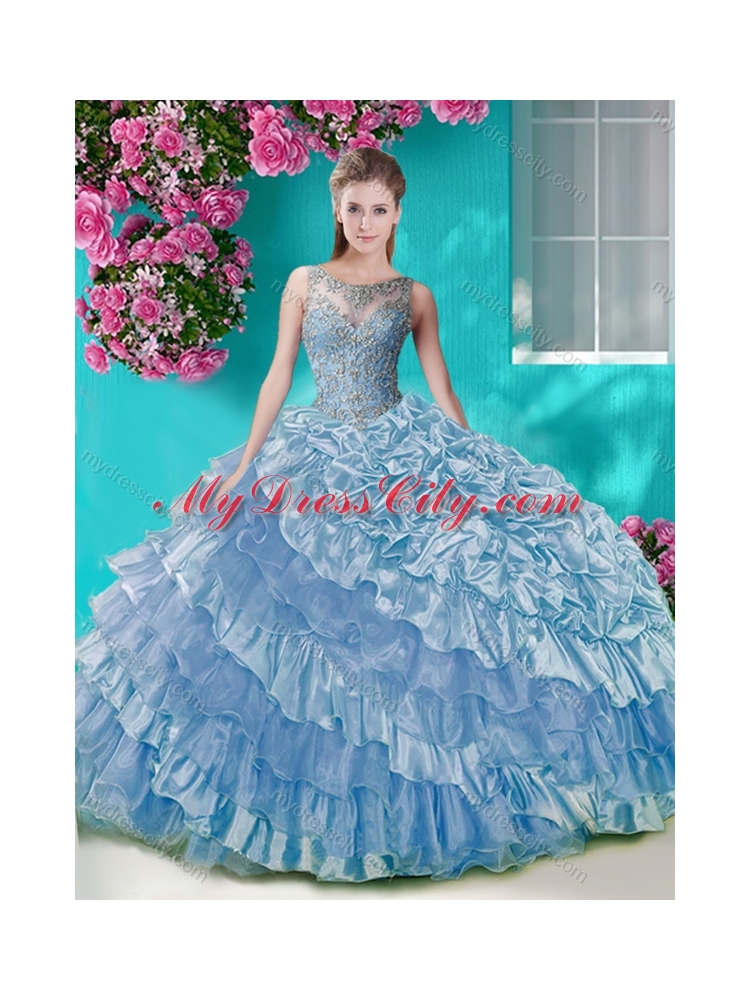 Ruffled Layers and Beaded Champagne Unique Quinceanera Dress in Organza and Taffeta