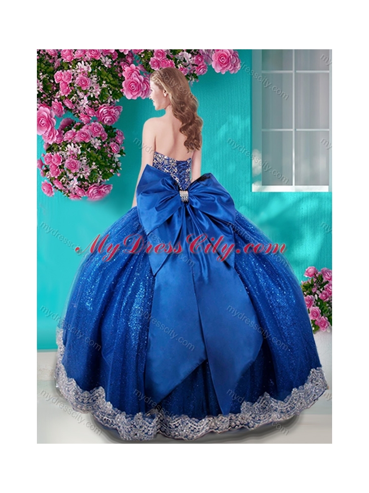 Unique Ball Gown Sequins Bowknot and Beaded Royal Blue Unique Quinceanera Dress with Sweetheart