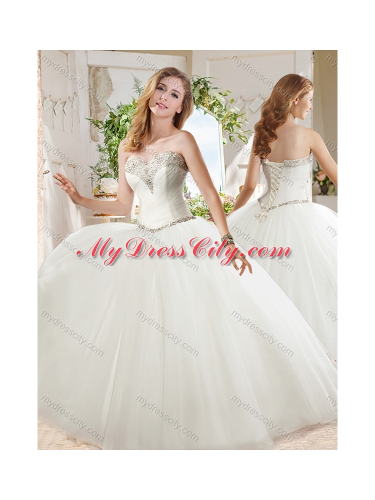 White Ball Gown Sweetheart Beaded Organza Unique Quinceanera Dress in Tulle