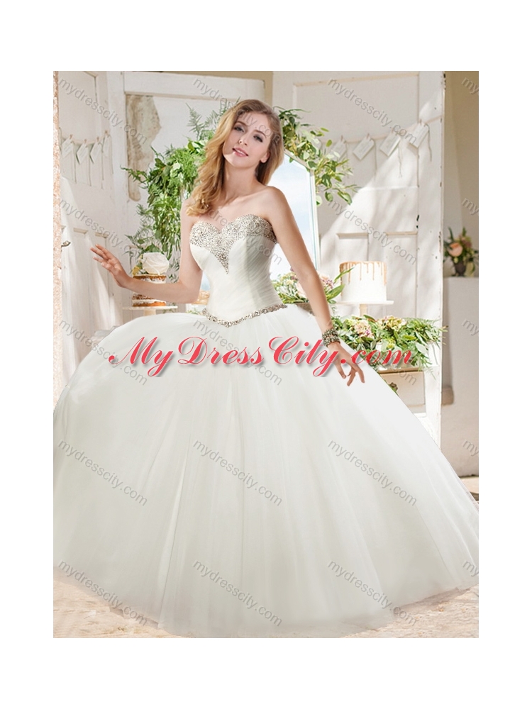 White Ball Gown Sweetheart Beaded Organza Unique Quinceanera Dress in Tulle