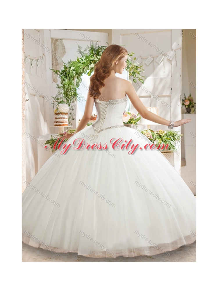 White Ball Gown Sweetheart Beaded Organza Unique Quinceanera Dress in Tulle