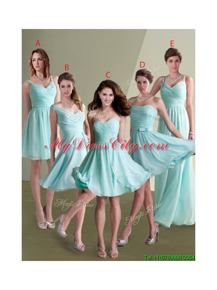 Elegant Empire Ruched Decorated Chiffon  Bridesmaid Dresses in Aqua Blue