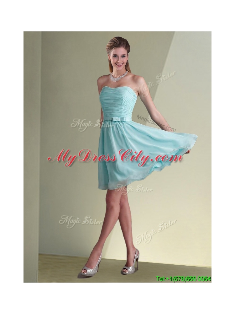 Elegant Empire Ruched Decorated Chiffon  Bridesmaid Dresses in Aqua Blue