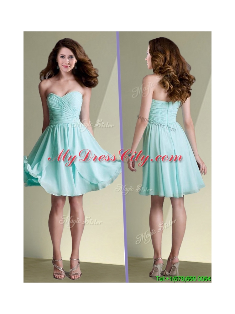 New Arrivals Empire Ruched Chiffon Short Dama Dress in Aqua Blue