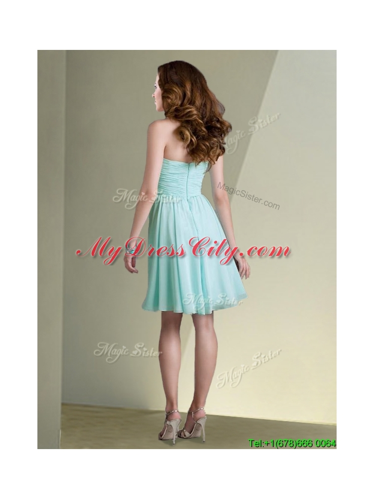 New Arrivals Empire Ruched Chiffon Short Dama Dress in Aqua Blue