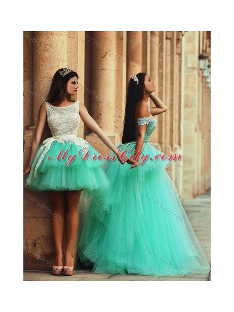 Designer Off the Shoulder Prom Dress with Lace and Appliques