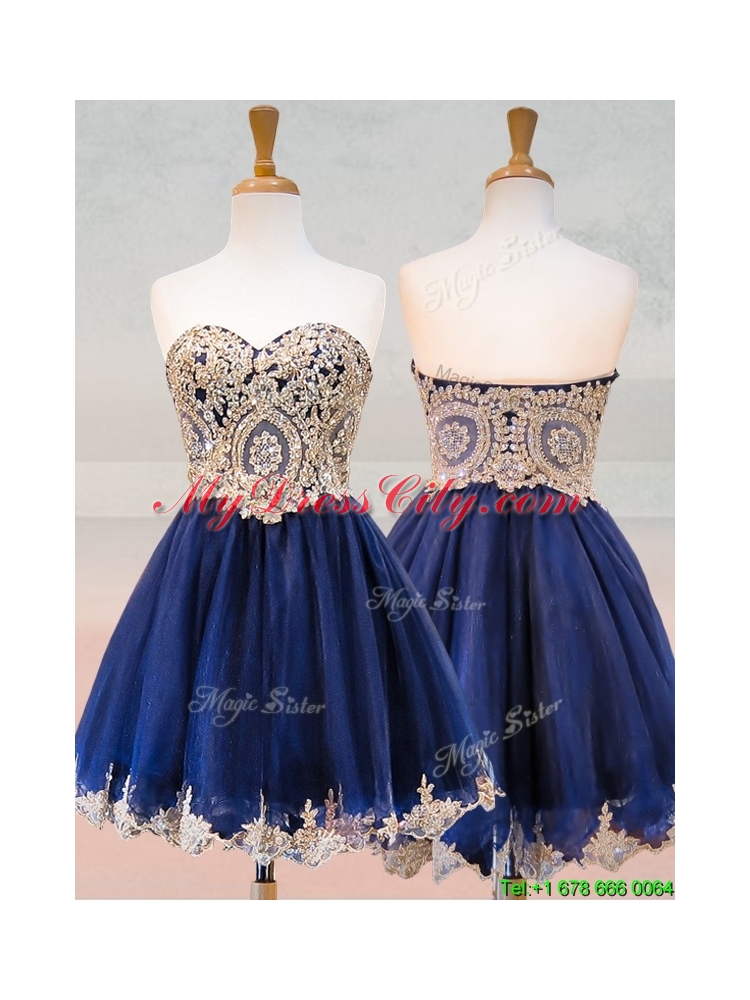 2016 Fashionable Organza Applique with Beading Bridesmaid Dress in Royal Blue