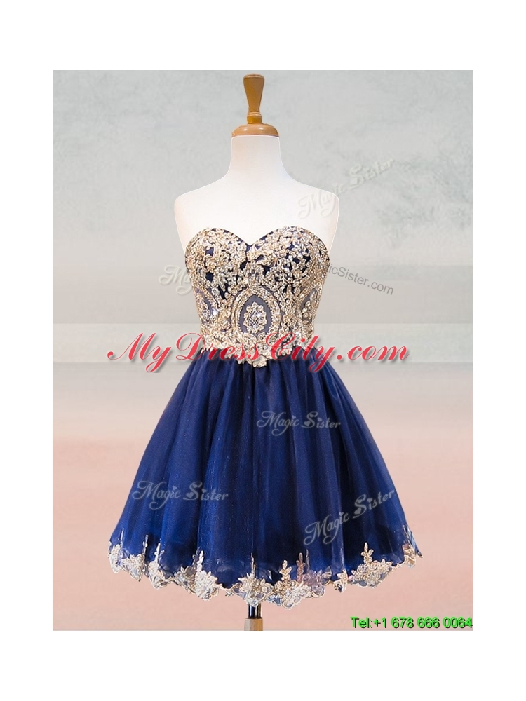 2016 Fashionable Organza Applique with Beading Bridesmaid Dress in Royal Blue