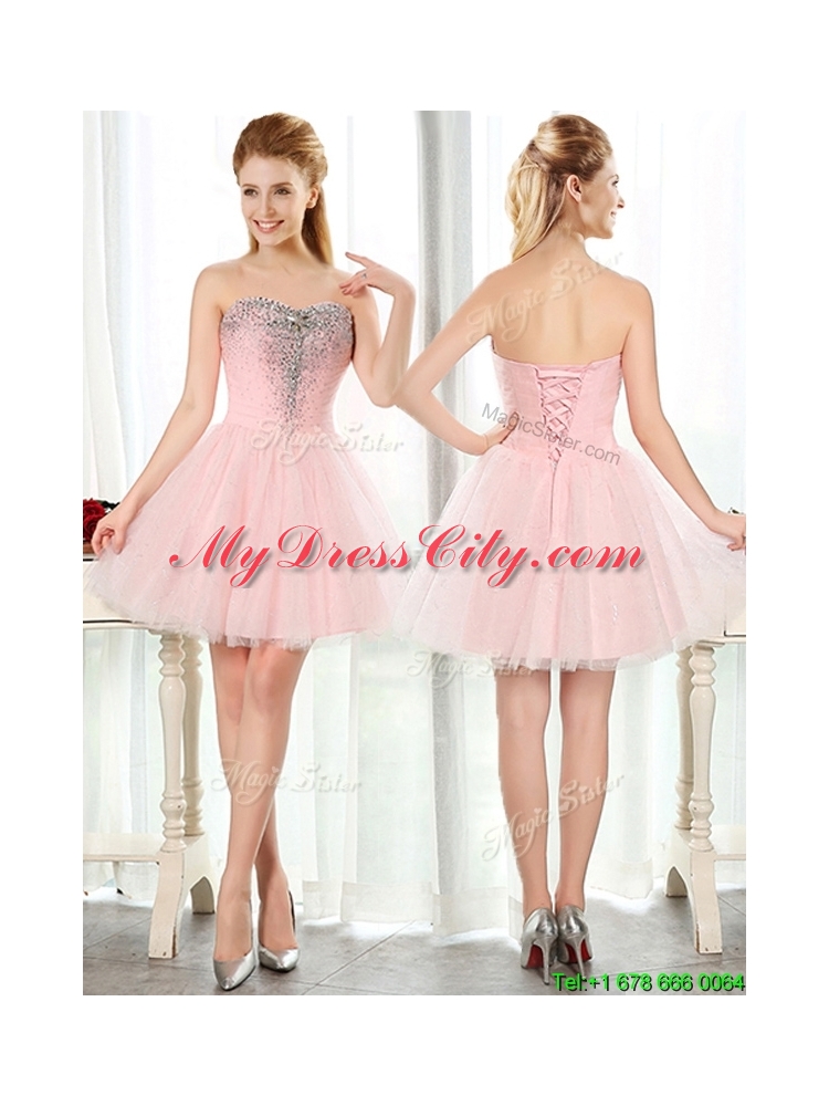 2016 Lovely Beaded and Sequined Short Bridesmaid Dress in Baby Pink