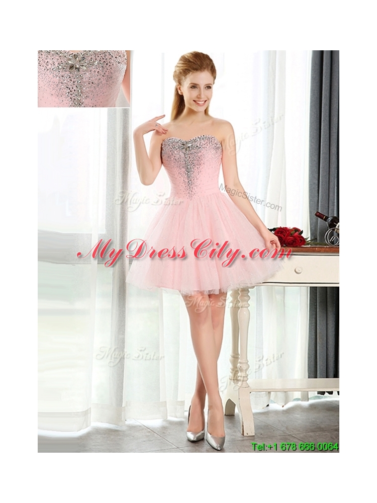 2016 Lovely Beaded and Sequined Short Bridesmaid Dress in Baby Pink