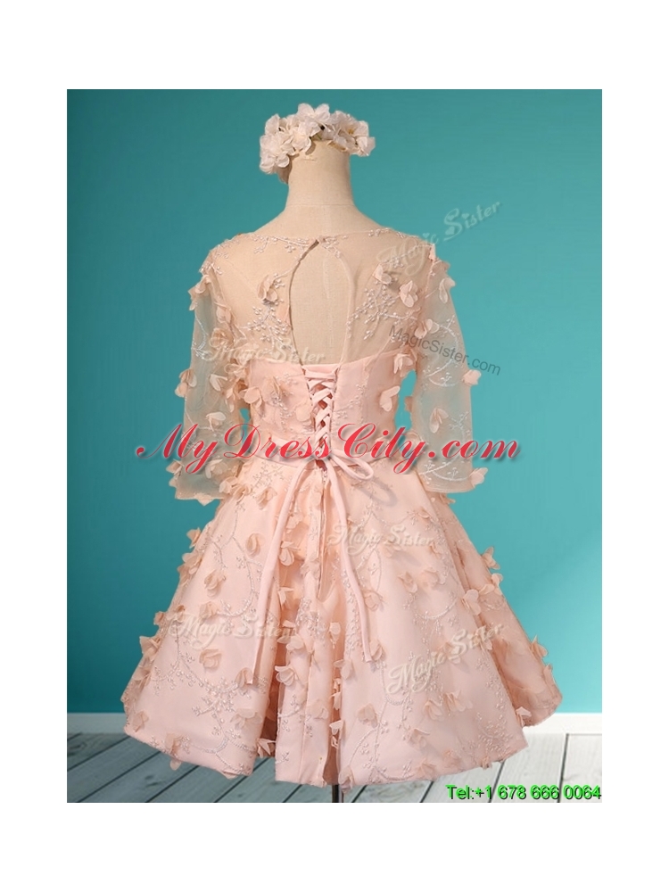 2016 Wonderful Applique and Belted Scoop Short Bridesmaid Dress in Peach