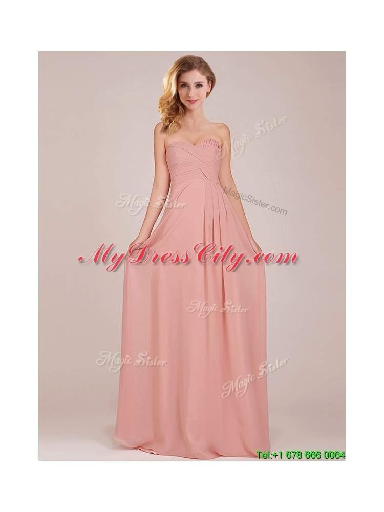 2016 Fashionable Empire Chiffon Ruched Long Dama Dress in Peach