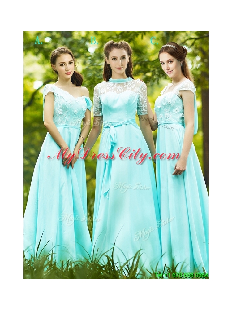 2016 Lovely Chiffon Empire Long Dama Dress in Apple Green