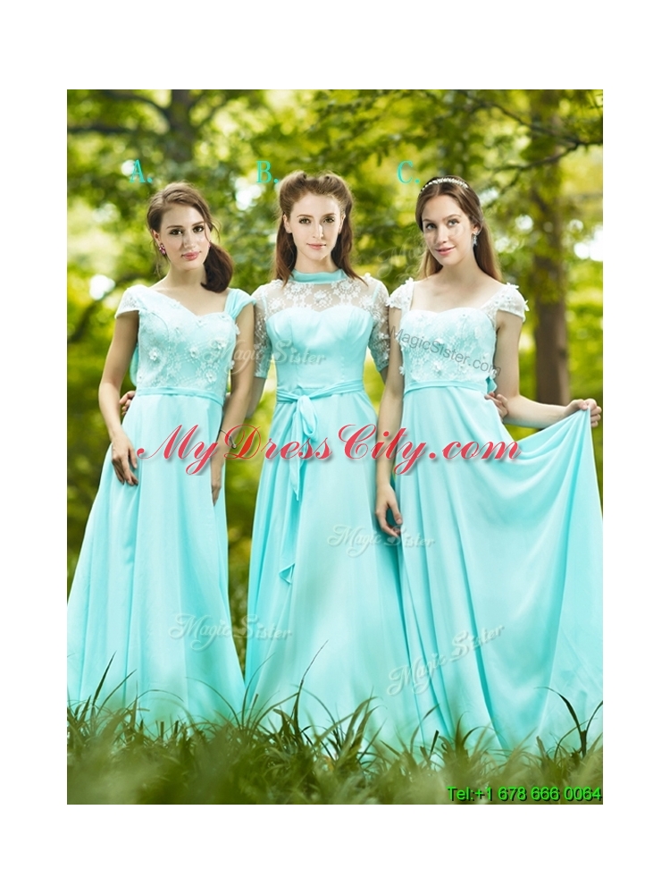 2016 Lovely Chiffon Empire Long Dama Dress in Apple Green