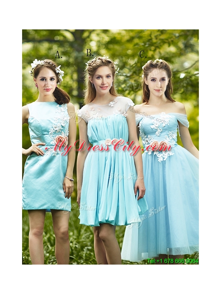 2016 Most Popular Light Blue Dama Dress with Appliques for Spring