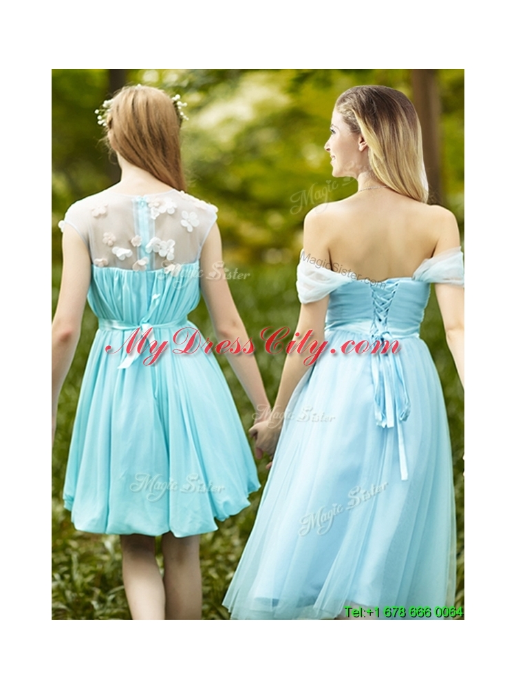 2016 Most Popular Light Blue Dama Dress with Appliques for Spring