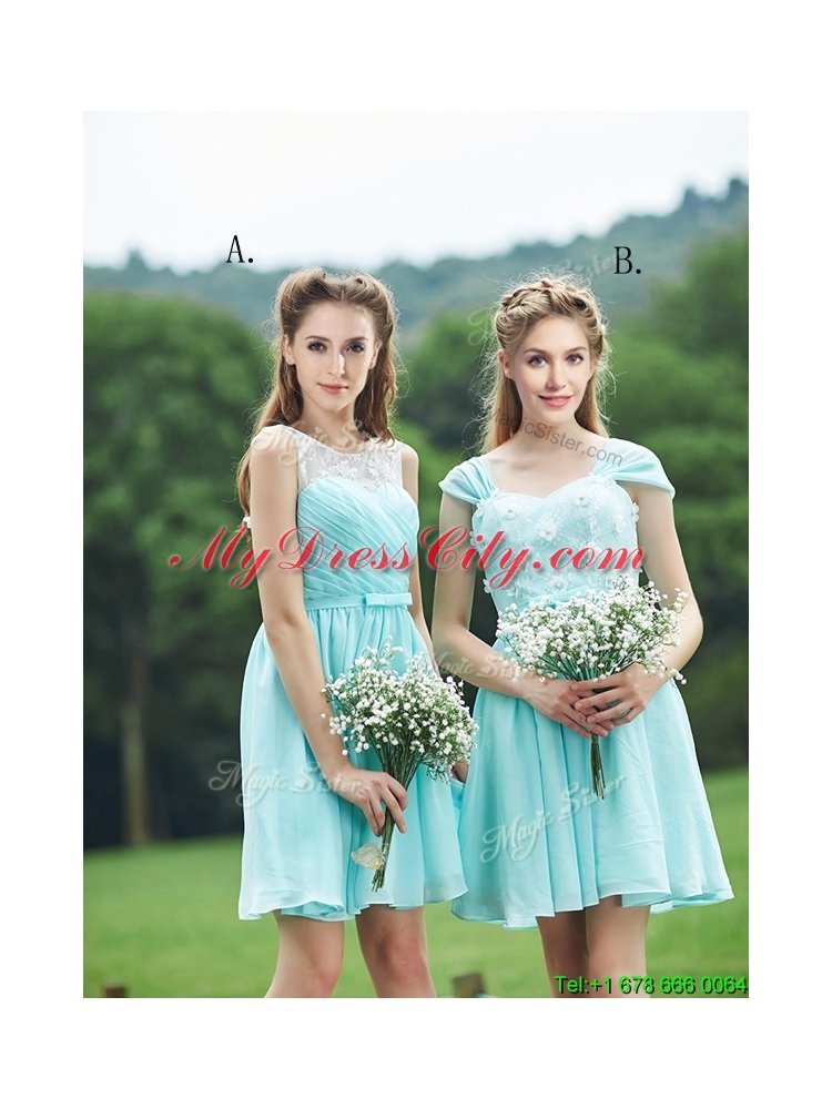 2016 Classical Mint Short Prom Dress with Appliques and Belt