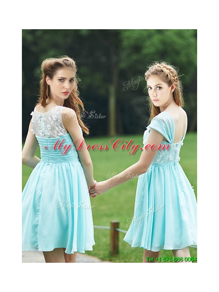 2016 Classical Mint Short Prom Dress with Appliques and Belt