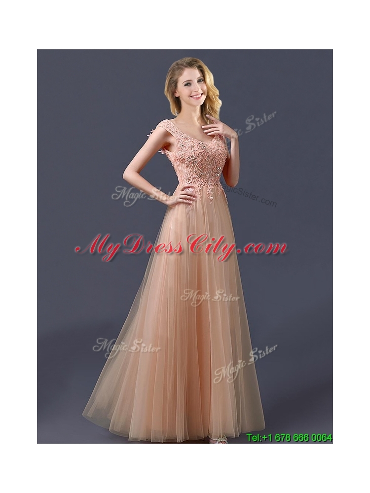 2016 New Arrivals Empire Floor Length Prom Dress with Appliques