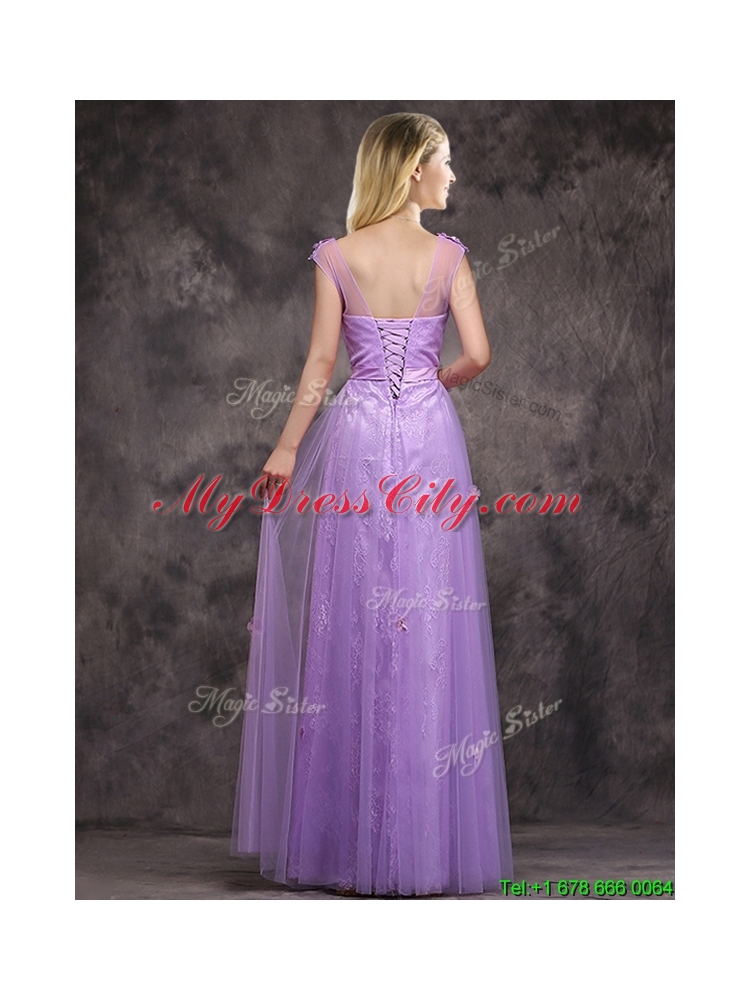 Beautiful Beaded and Applique Cap Sleeves Long Bridesmaid Dress in Tulle