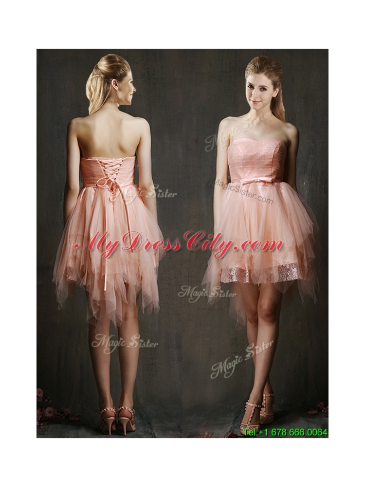 Cheap Belted and Ruffled Short Bridesmaid Dress in Watermelon Red