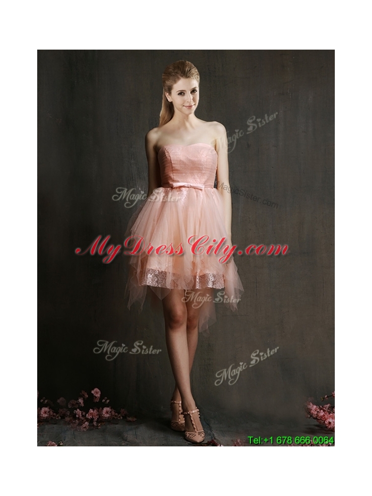 Cheap Belted and Ruffled Short Bridesmaid Dress in Watermelon Red