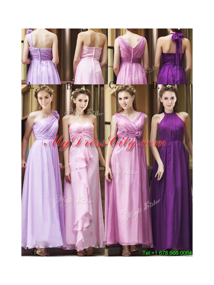 Cheap Empire Ankle Length Zipper Up Bridesmaid Dress in Chiffon