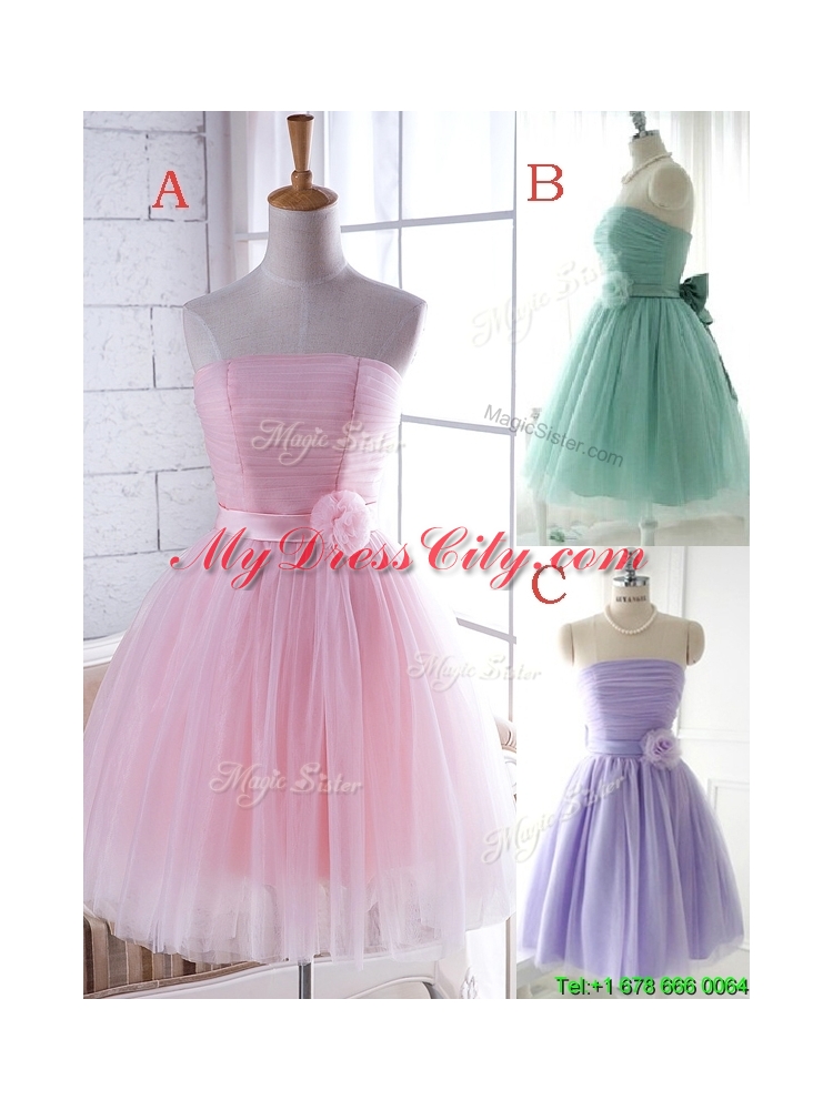 Cheap Handcrafted Flower Tulle Lavender Bridesmaid Dress with Strapless