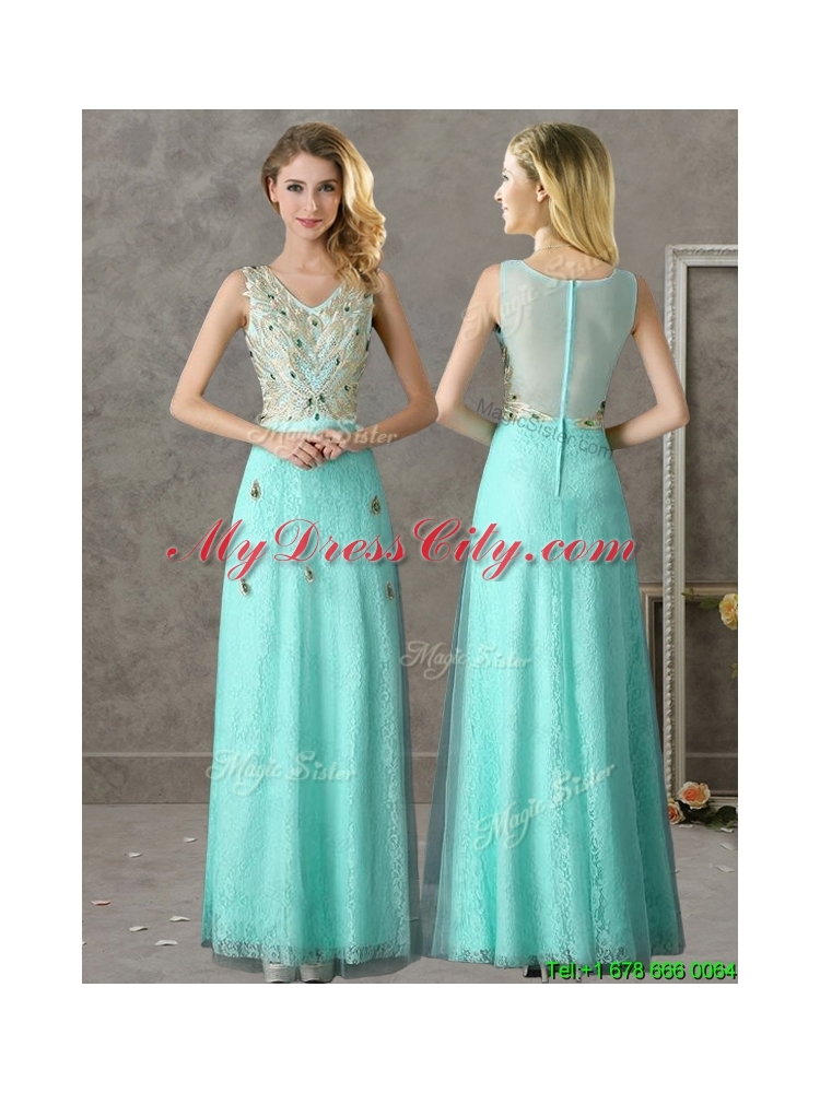 Cheap Beaded and Applique V Neck Bridesmaid Dress in Apple Green