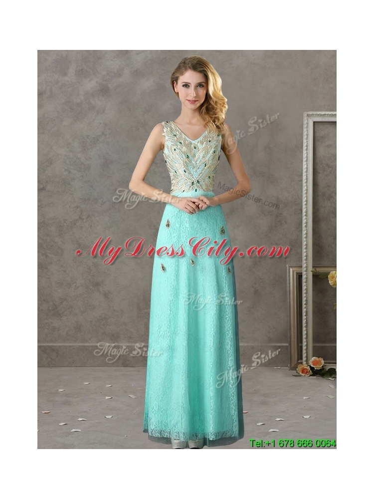 Cheap Beaded and Applique V Neck Bridesmaid Dress in Apple Green