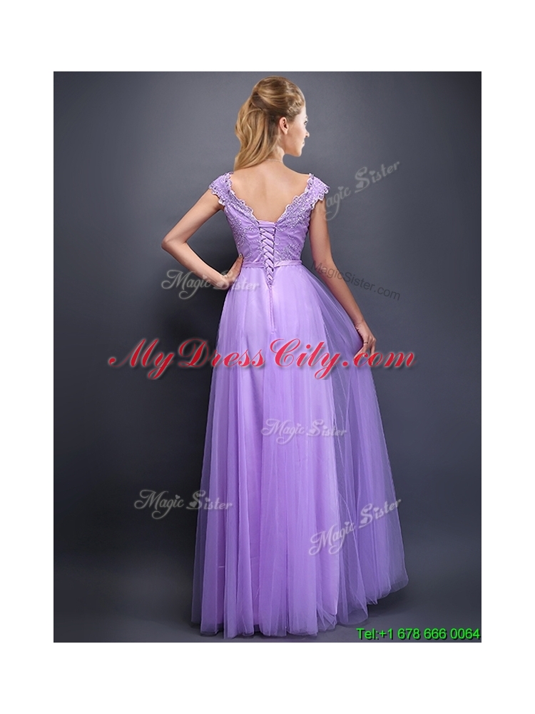 Cheap V Neck Tulle Dama Dress with Beading and Bowknot