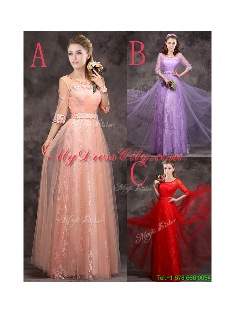 Exquisite See Through Applique and Laced Long Mother Dress in Peach