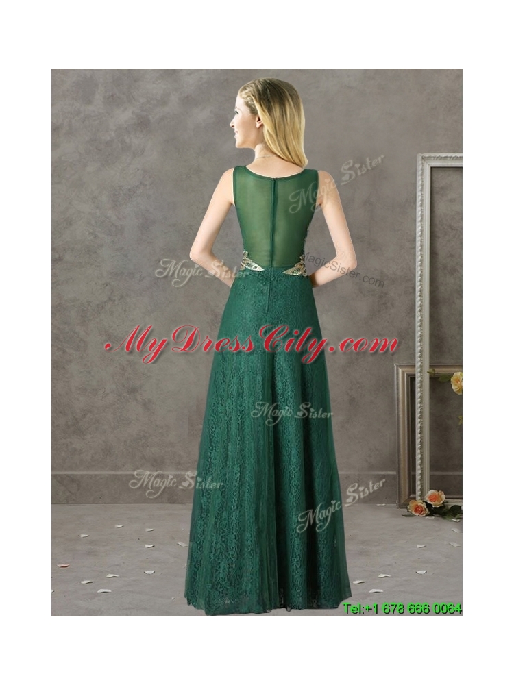 Luxurious V Neck Dark Green Mother Dress with Appliques and Beading