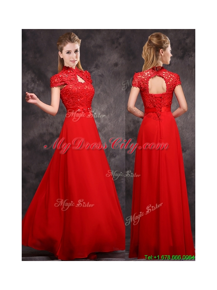 New Arrivals Applique and Laced High Neck Mother Dress in Red