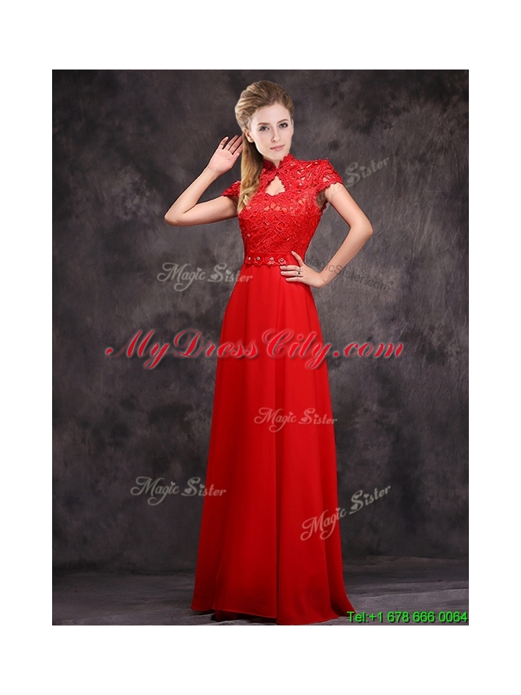 New Arrivals Applique and Laced High Neck Mother Dress in Red