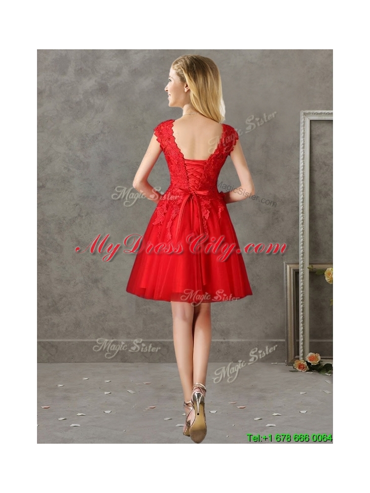 Romantic Bateau Cap Sleeves Short Prom Dress with Lace