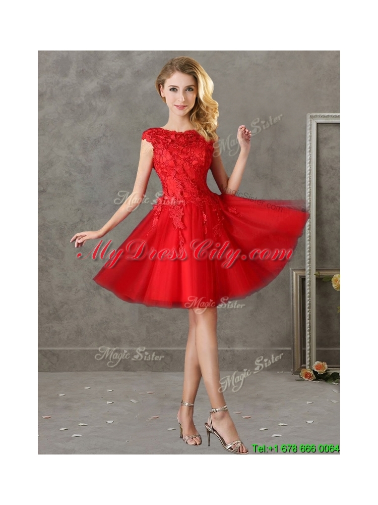 Romantic Bateau Cap Sleeves Short Prom Dress with Lace