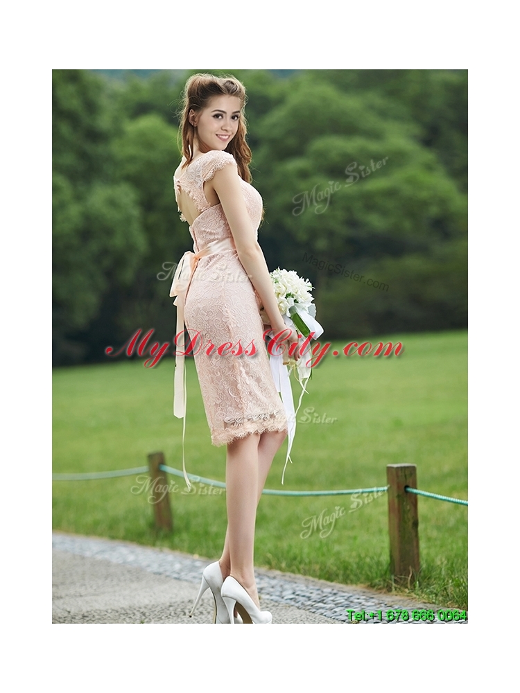 See Through Scoop Cap Sleeves Mother Dress with Sashes