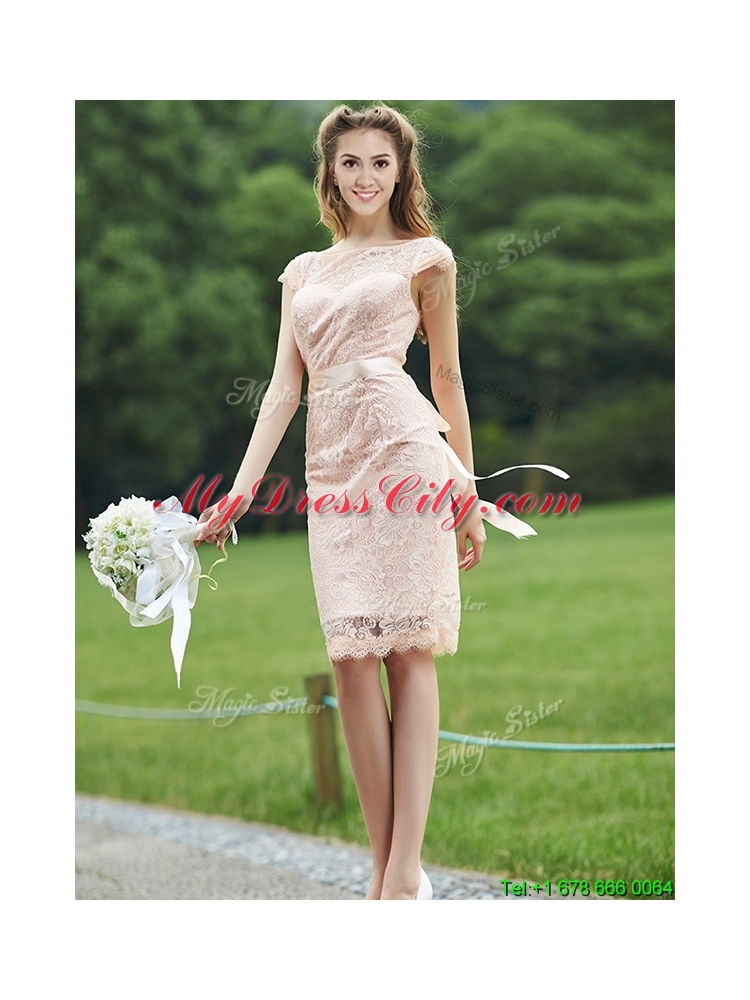 See Through Scoop Cap Sleeves Mother Dress with Sashes