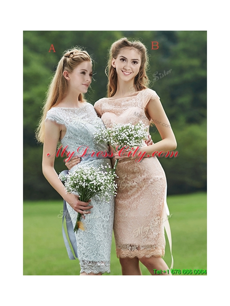 See Through Scoop Cap Sleeves Mother Dress with Sashes