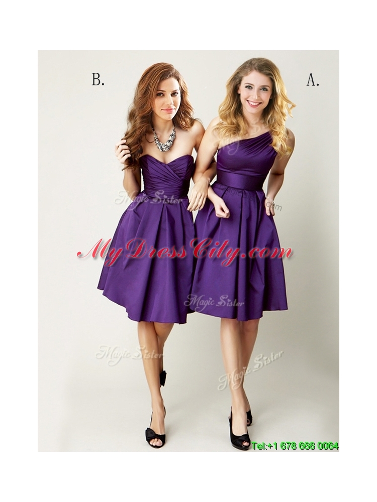 Top Selling Mini Length Ruching Prom Dress in Purple