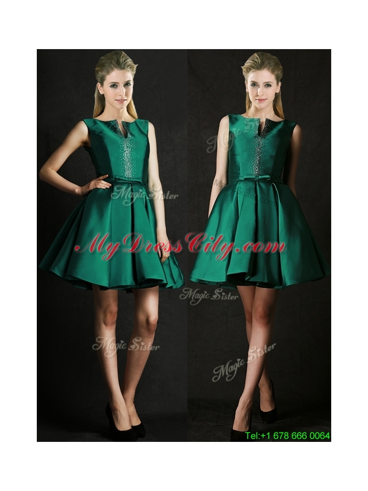 Classical A Line Green Short Mother Dress with Beading and Belt