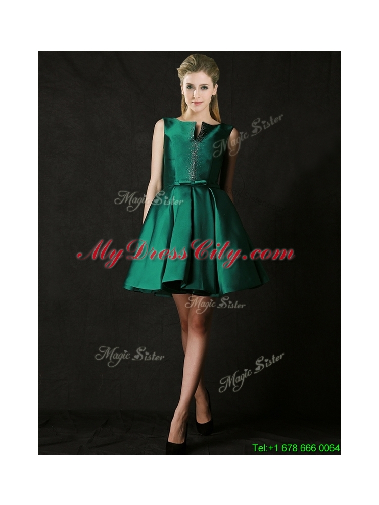 Classical A Line Green Short Mother Dress with Beading and Belt