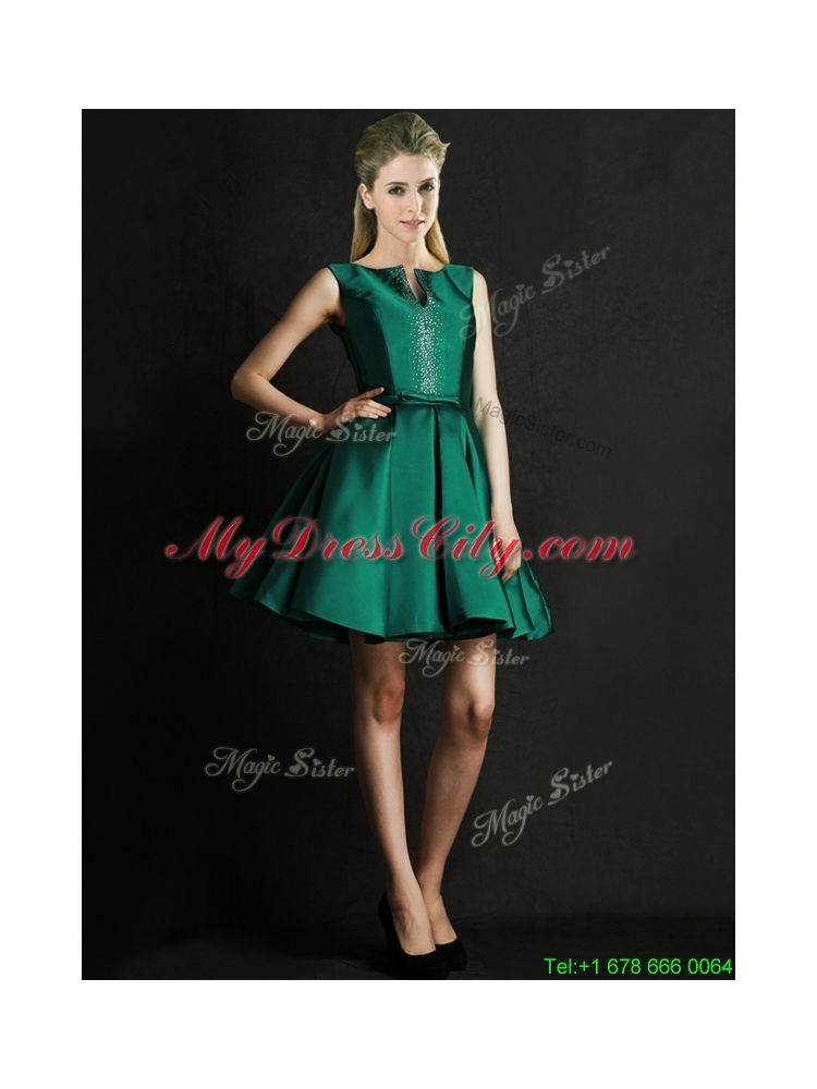 Classical A Line Green Short Mother Dress with Beading and Belt